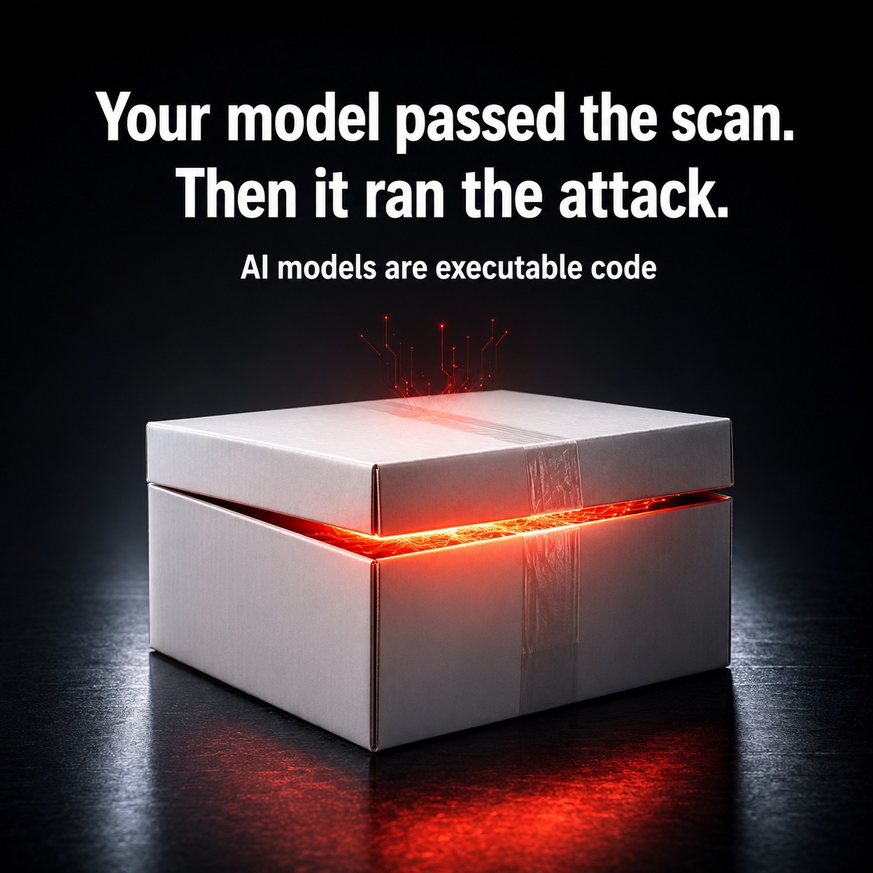 Photo by Veriprajna on June 22, 2026. May be an image of text that says "Your model passed the scan. Then it ran the attack. AI models are executable code".