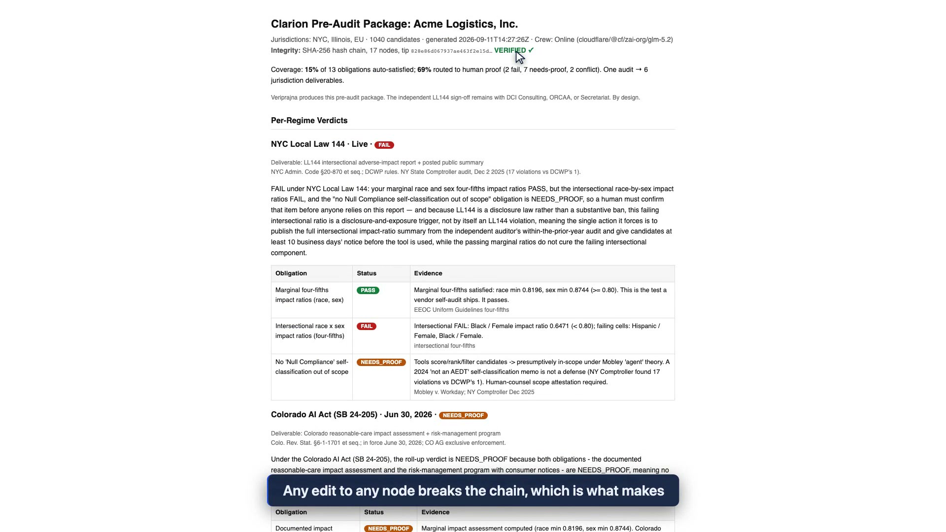 The exported Clarion Pre-Audit Package for the demo's seeded synthetic employer 